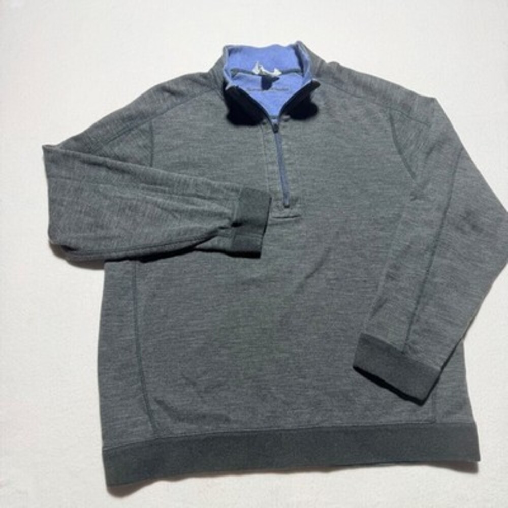 Tommy Bahama Men's Gray Quarter-Zip Pullover with Blue Lining